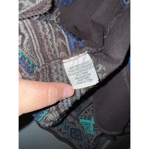 Biya Johnny Was black blue embroidered drapery Aztec print cardigan sweater - Picture 3 of 8